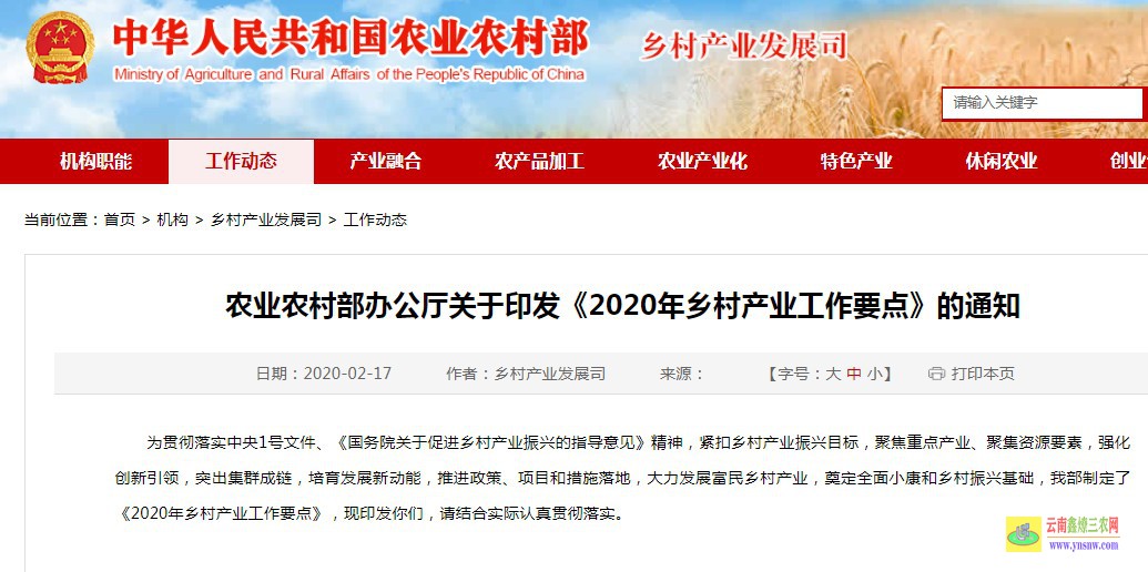 2020年乡村产业工作要点